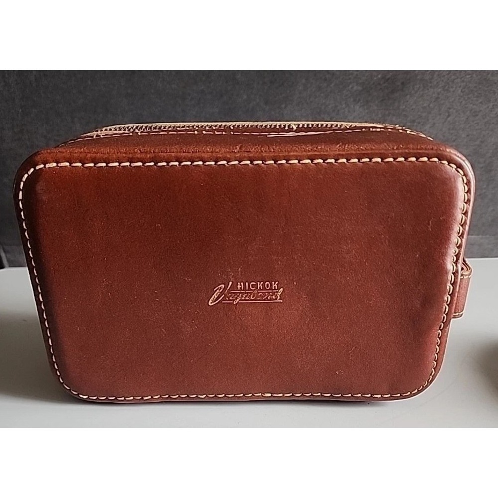 Vintage Hickok Commuter Leather Zip Travel Case Brown Top grain Cowhide